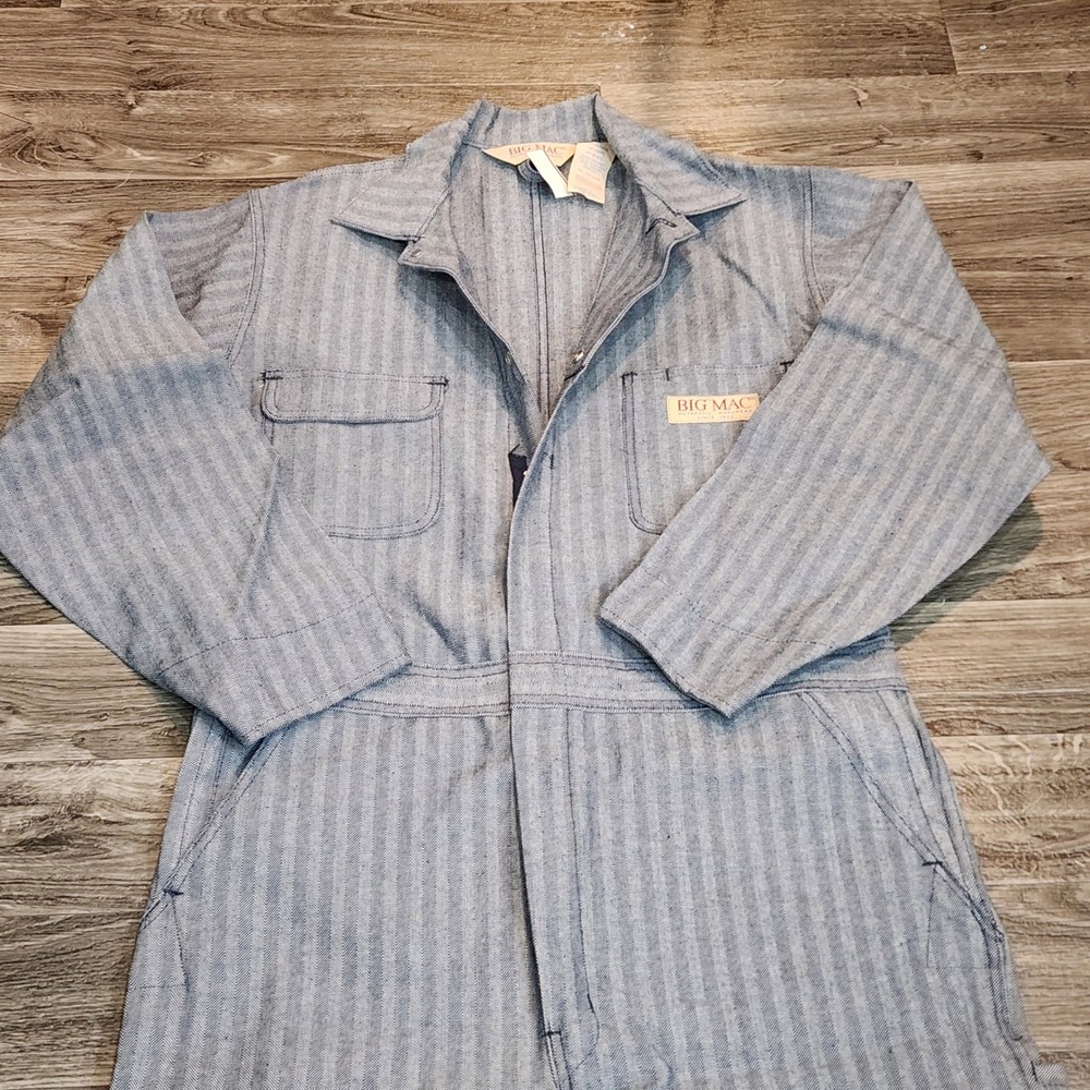 VTG Big Mac Coveralls Blue Herringbone Chevron Workwear Jumpsuit Mens 42 Reg NEW